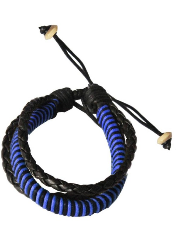 Mens Jewellery Navy Blue::Black  Multilayer  Adjustable Cuff Fashion Bracelet 